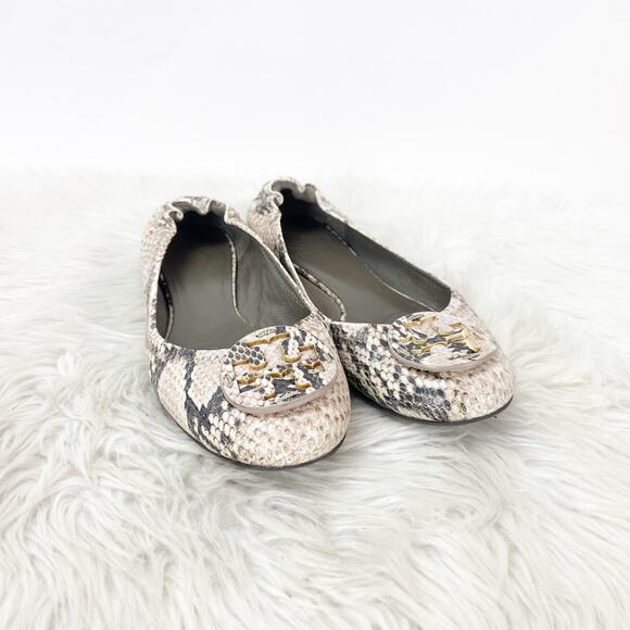 Tory Burch 7M Womens Python Snake Print Leather Reva Ballet Flats - Picture 1 of 11